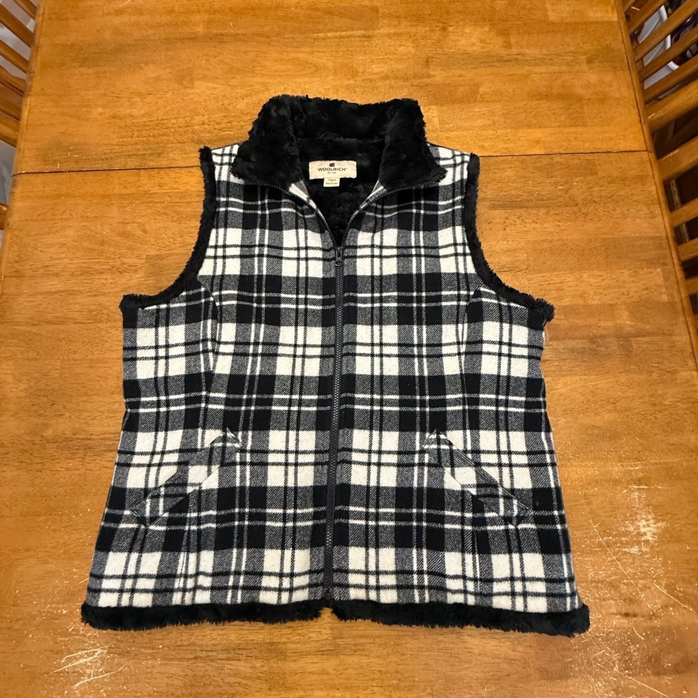 Woolrich Moccasin Plaid Wool Blend Vest with Faux Sherpa Lining XL - Picture 2 of 11